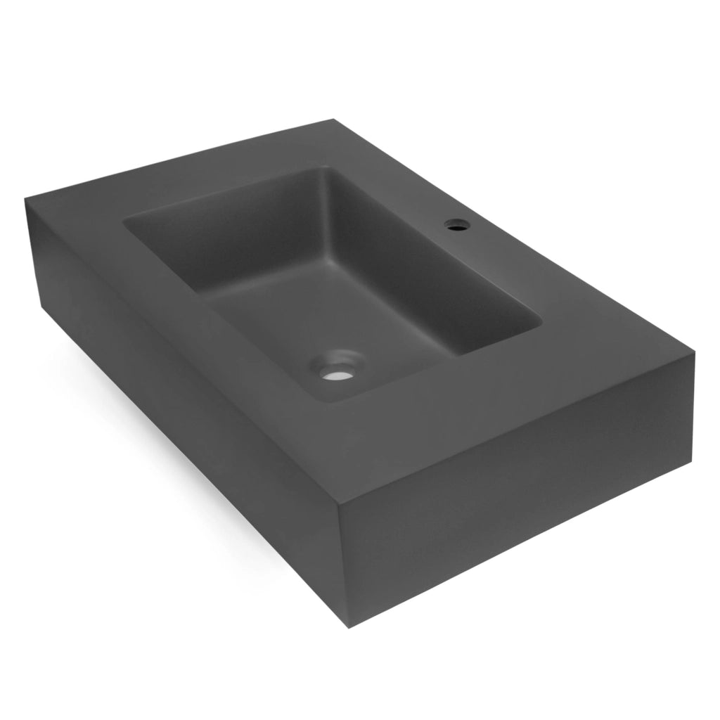 Top lavabo sospeso in materiale marmo resina finitura liscia due colorazioni *** misure 60x46x15 cm, tinta antracite,...