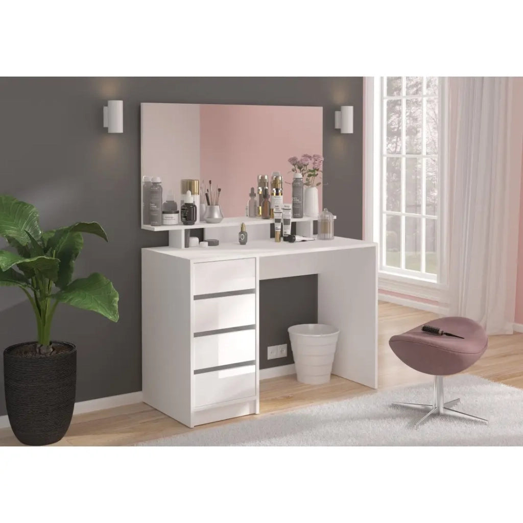 Toilettista ESTRELLA bianca con specchio – 110 cm, 4 cassetti, stile classico