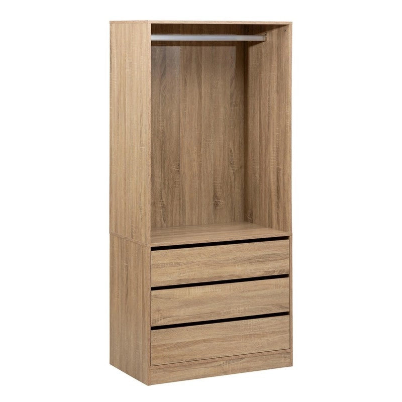 Armadio con appendiabiti e 3 cassetti Black Edition naturale