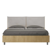 BS COM Letto matrimoniale con rete 160x190 Quercia cuscini similpelle tortora