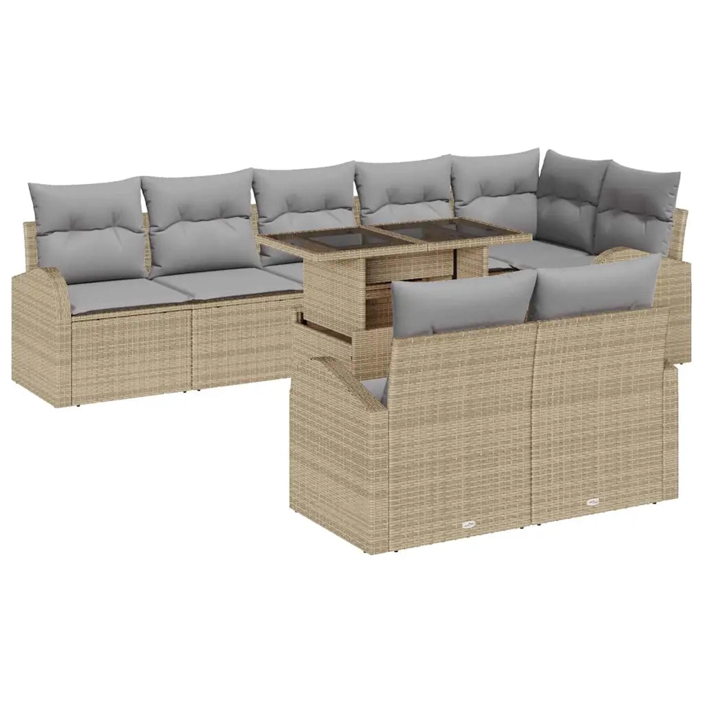 Set Divano da Giardino con cuscino 9 pcs Beige Poly Rattan