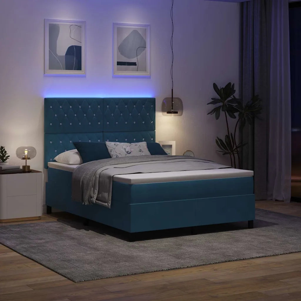 Letto a Sorgente LED Blu Scuro 160 x 200 cm Velluto 3343260
