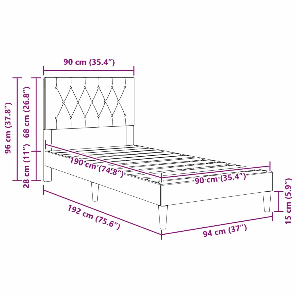 Struttura del letto-Giroletto Grigio Scuro 90 x 190 cm Velluto 460821