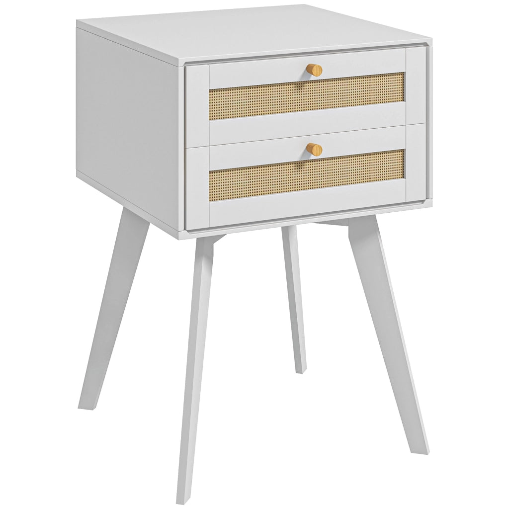 Comodino Bianco con 2 Cassetti Stile Cannage ¨C Minimal ¨C 40x40x60 cm