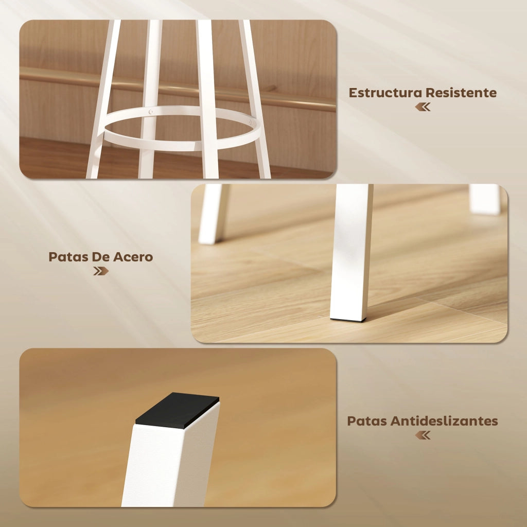 Sgabelli da Cucina con Schienale ¨C Minimal ¨C 2 Pezzi, PU, Naturale e Bianco