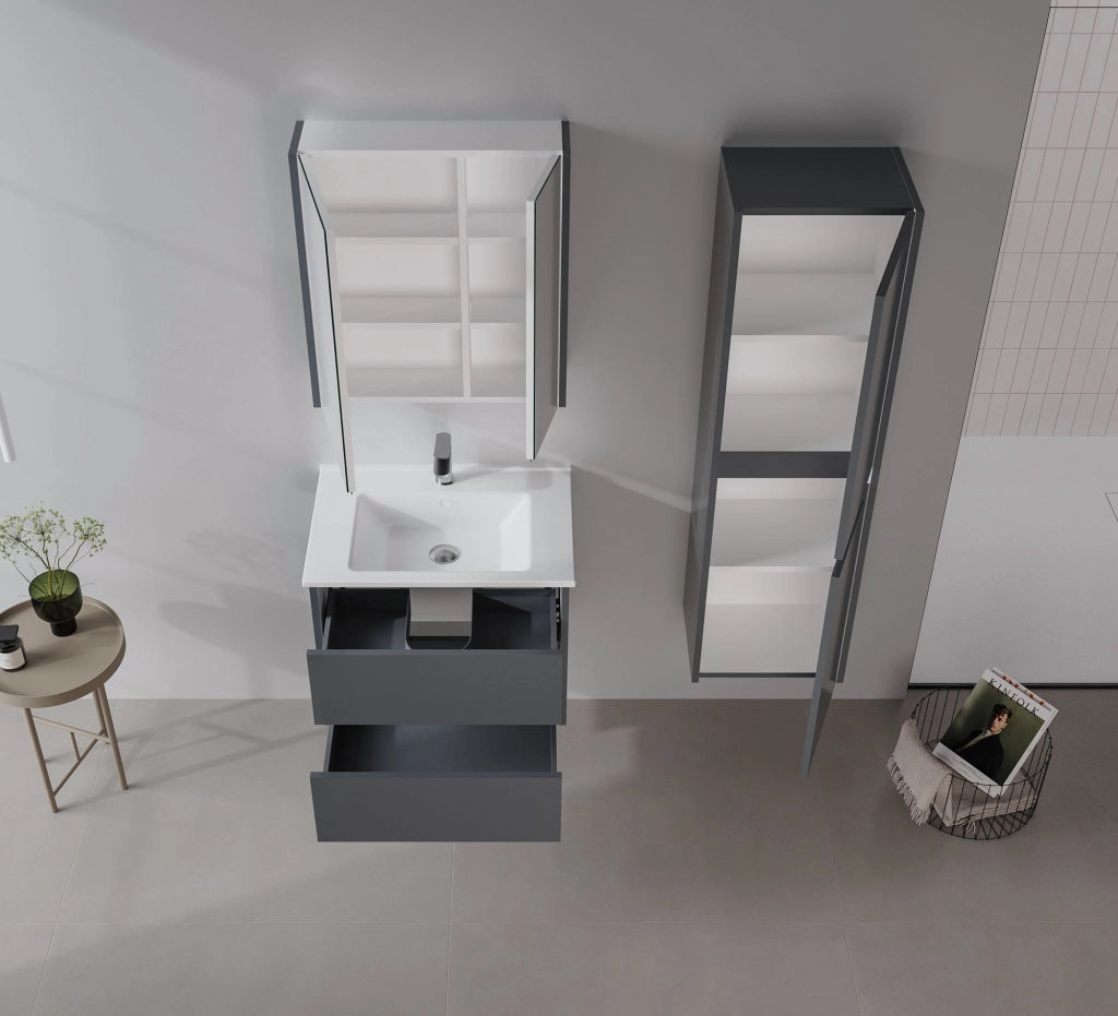 Set mobile lavabo con specchio (2 pezzi) "Arno 65" - 65 x 45 x 52 cm - Grigio