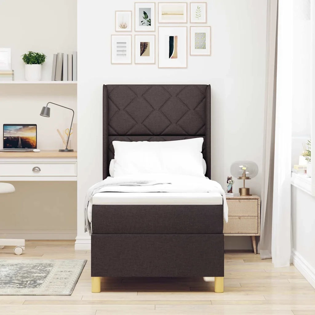 Letto a molle con materasso Marrone Scuro 80 x 200 cm Tessuto
