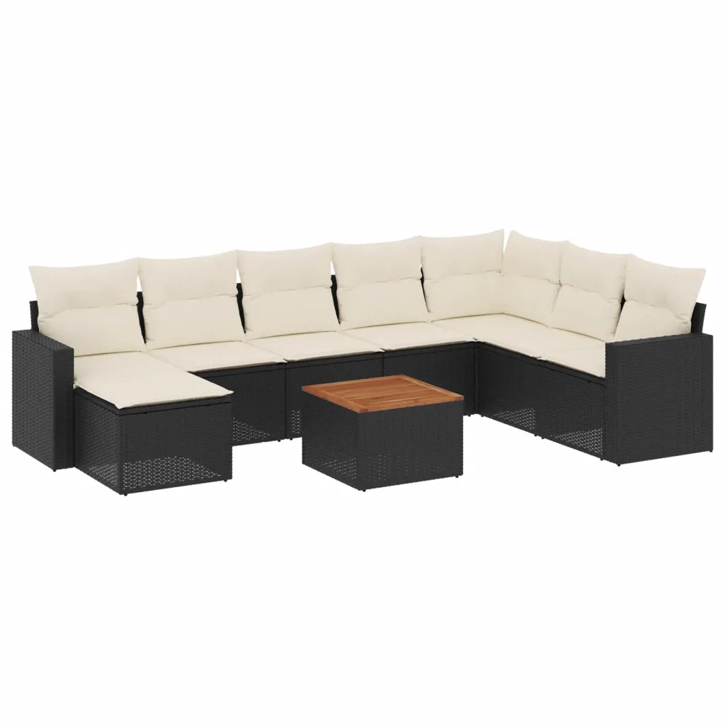 Set Divani da Giardino 9 pz con Cuscini Nero in Polyrattan 3257029