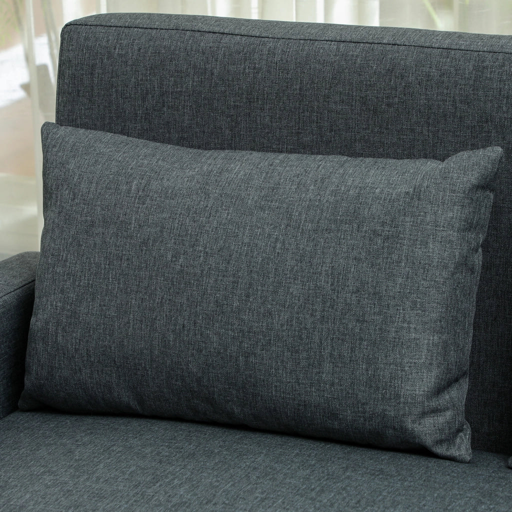 Divano 2 Posti con Cuscini e Contenitore in Tessuto e Legno ¨C Minimal ¨C Grigio Carbone 135x72x84