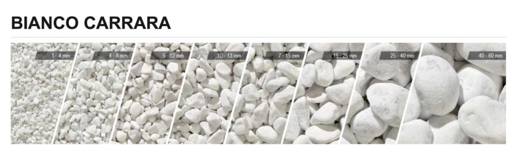 10 Sacchi da 25kg di Ciottoli marmo Bianco Carrara 15/25 mm sassi pietre