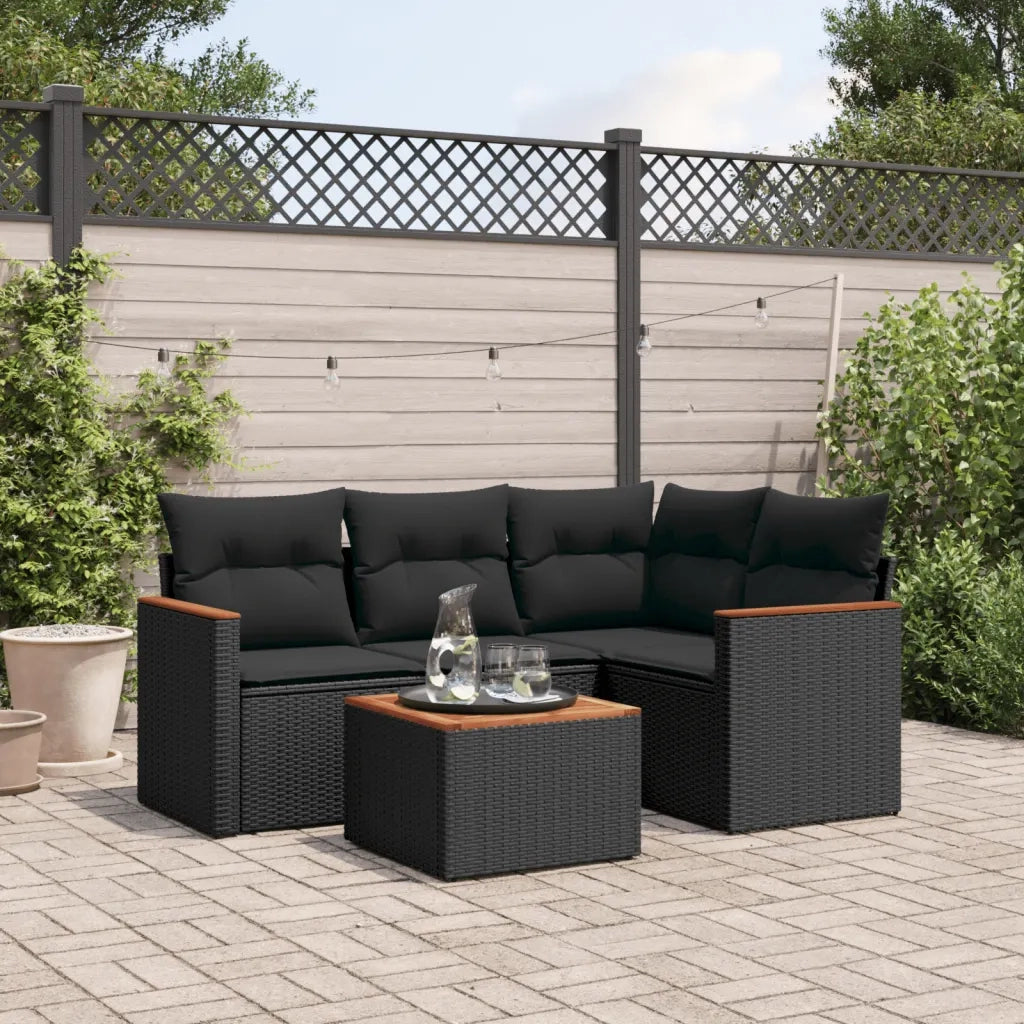 Set Divani da Giardino 5 pz | Set Salotto da Giardino con Cuscini in Polyrattan Nero