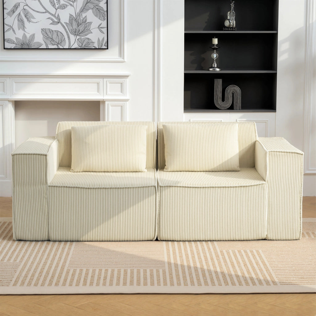 Divano 3 Posti Modulare con Braccioli Larghi e Cuscini in Velluto ¨C Minimal ¨C Beige