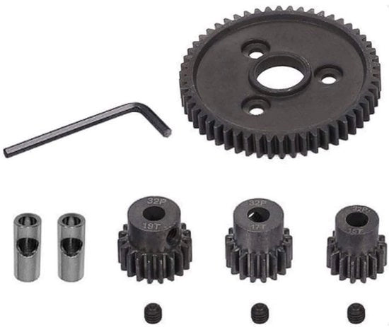 Set di ingranaggi a denti a spillo 54T - Incluso ingranaggio a denti a spillo - Ingranaggi a denti a spillo 15T/17T/19T - Compatibile con Traxxas Slash 4x4/2WD - Ingranaggi metallici - Inclusa guida di montaggio - Set di ingranaggi