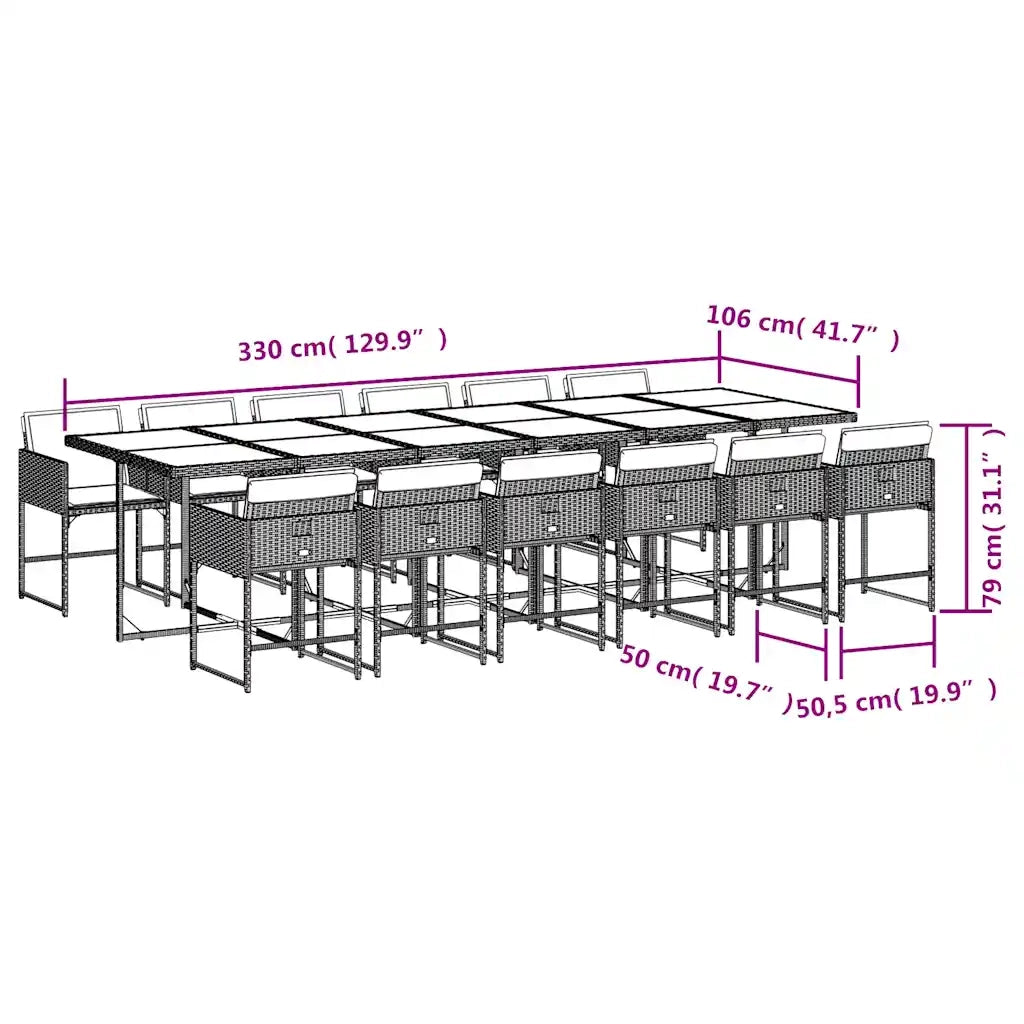 Set da Pranzo da Giardino 13 pz con Cuscini Beige in Polyrattan 3211306