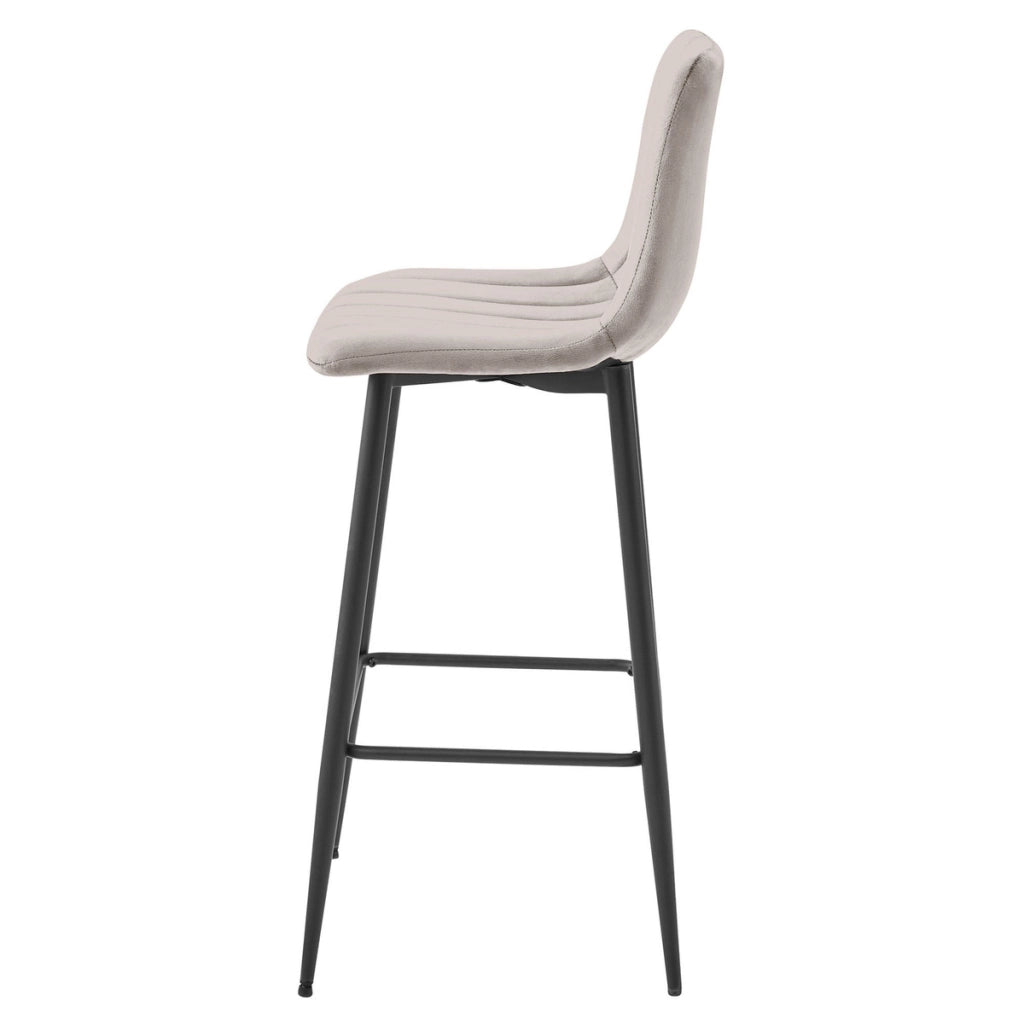 Sgabello alto Pozza in velluto beige scuro e metallo