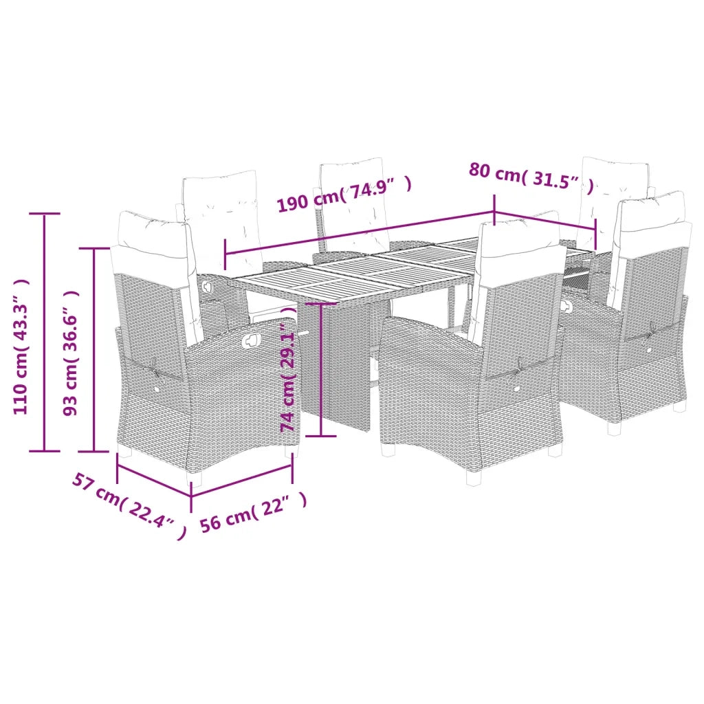 Set Pranzo da Giardino 7 pz con Cuscini Beige Misto Polyrattan 3212942