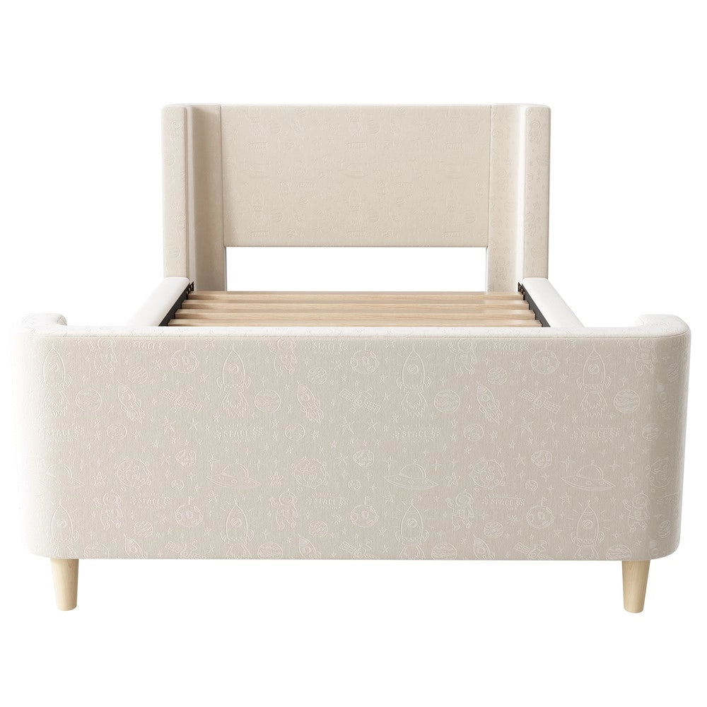 Letto Imbottito Singolo per Bambini ¨C MINIMAL ¨C Velluto Beige 90x200