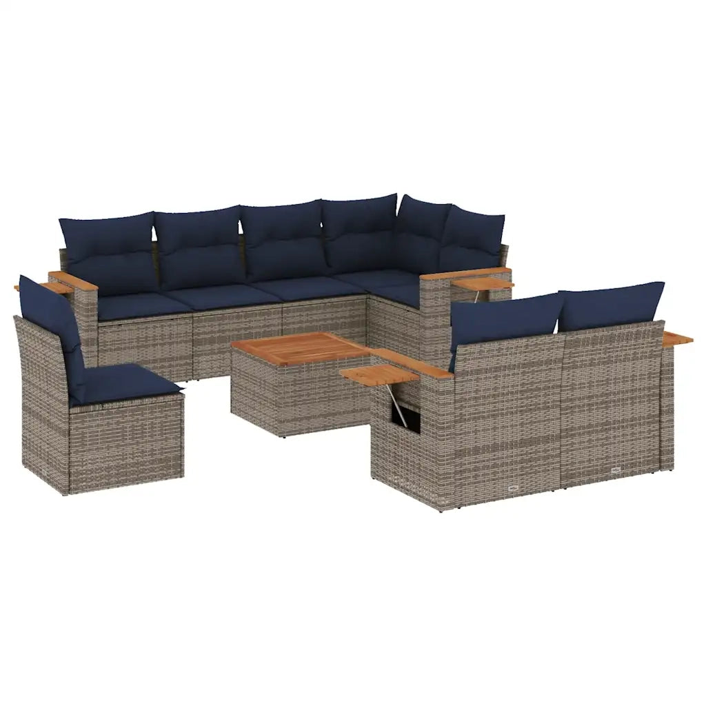 Set Divani da Giardino 9 pz con Cuscini Grigio in Polyrattan