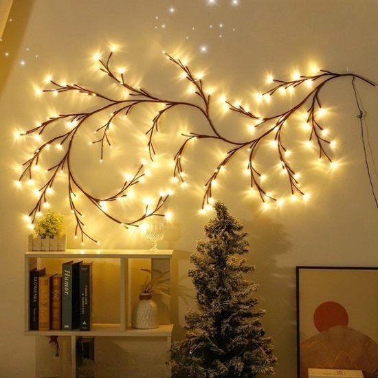 Verde lamp da parapeggio in rami di canna con 144 LED, lunghezza 2,3 metri, adatto per decorazione di interni, illuminazione decorativa per finestre, illuminazione per esterni, decorazione per parete.