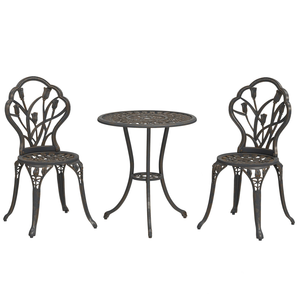 Set Giardino 3 Pezzi ¨C Minimal ¨C Bronzo, Polyrattan, Tavolo Rotondo con Foro Ombrellone