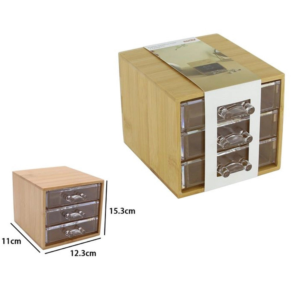 Trade Shop - Porta Gioielli Cosmetici Con 3 Cassetti Organizzatore Casa In Legno 12.3x15.3x11 Cm 10830 -