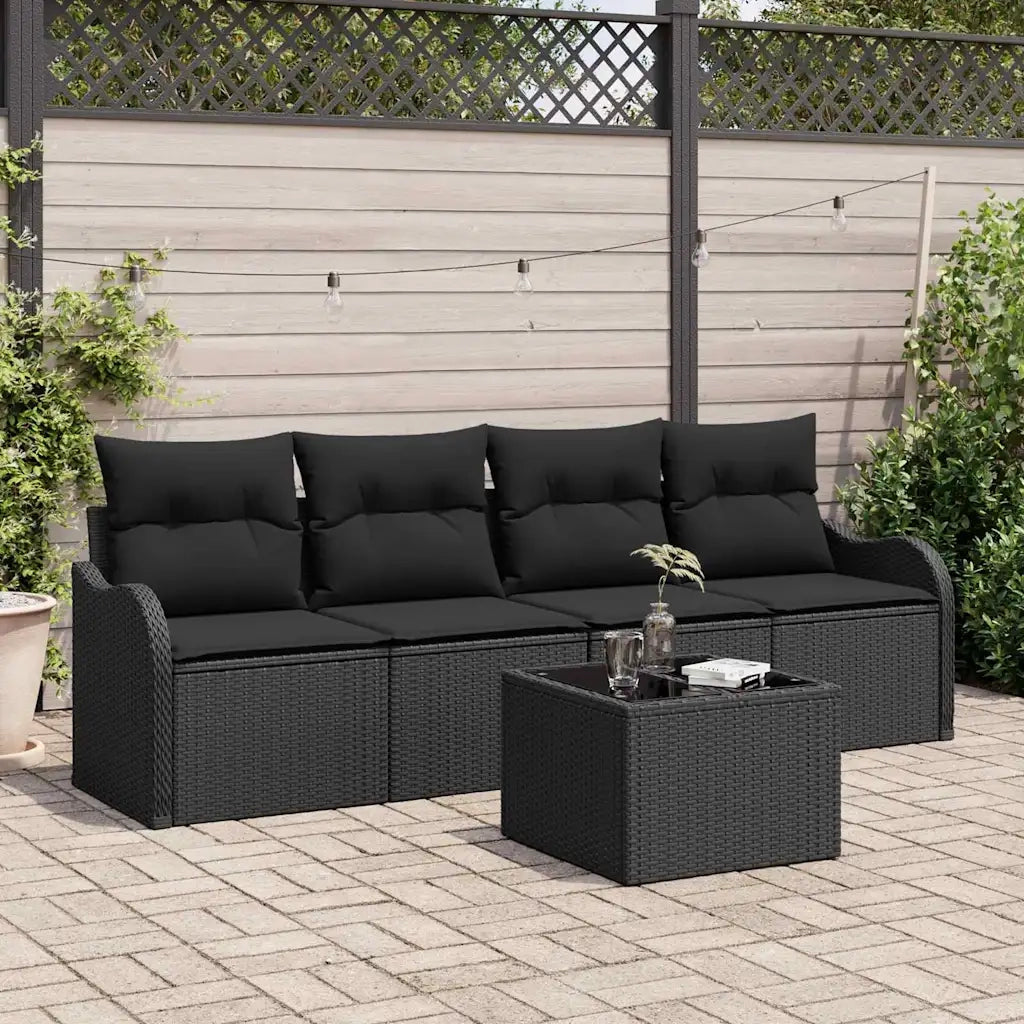Set Divano da Giardino Nero polyrattan
