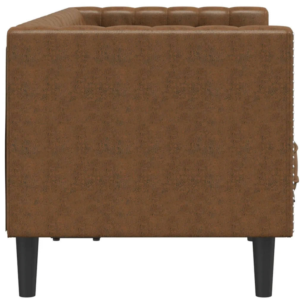 Divano | Divano da soggiorno | Sofa Chesterfield con Rinforzi 2 Posti Marrone in Scamosciato
