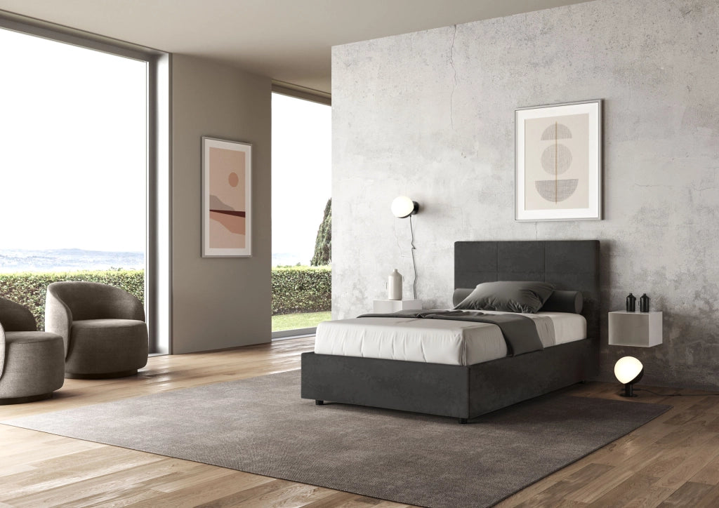 BS COM Letto una piazza e mezza senza rete imbottito 120x210 microfibra grigio