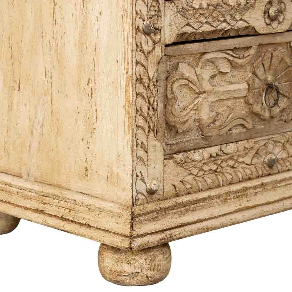 Cómoda de madera artesanal con 5 cajones blanca 100x43x95h cm