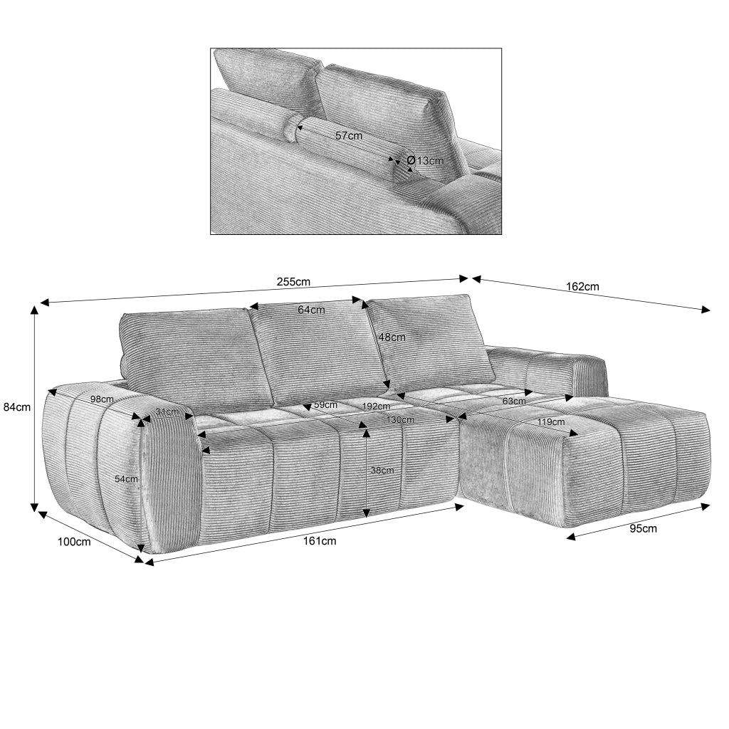 Divano Angolare in Velluto a Coste con Cuscini Estraibili ¨C MINIMAL ¨C Grigio