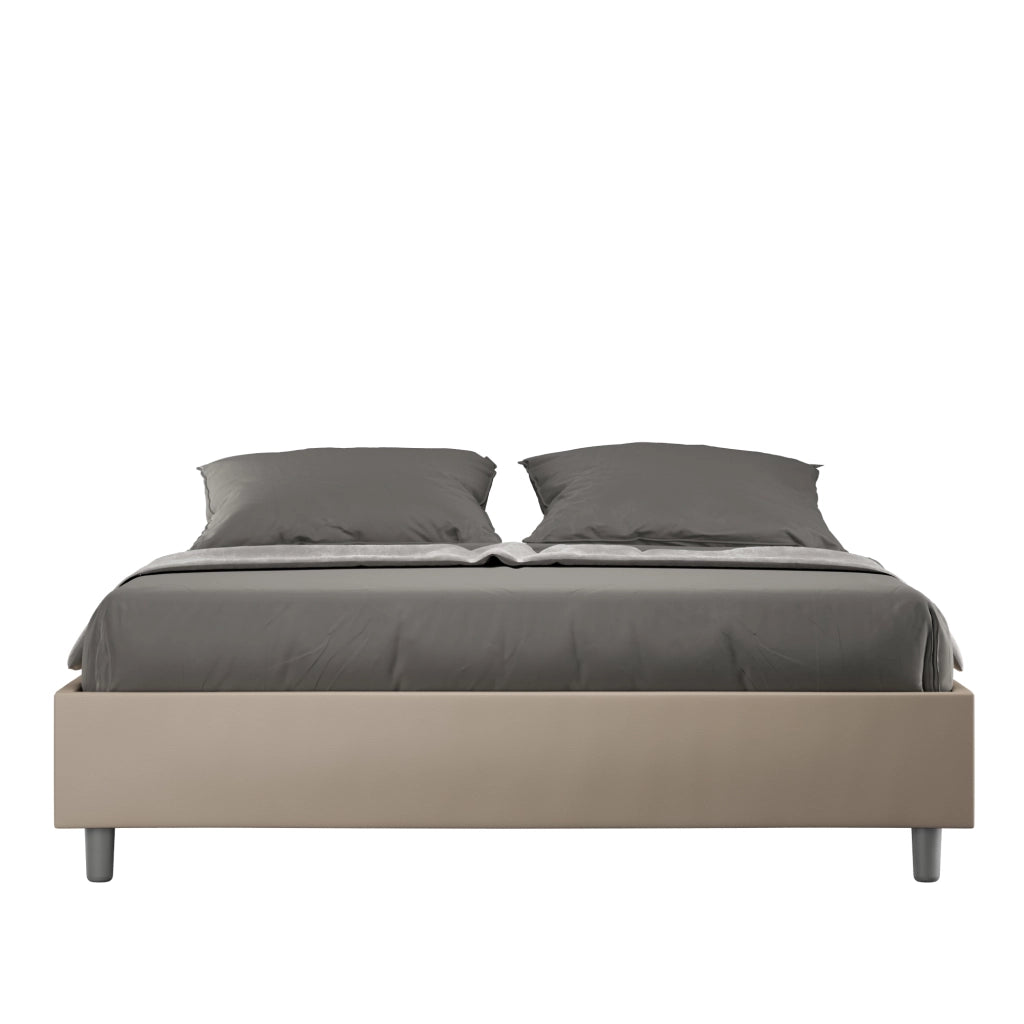 BS COM Letto matrimoniale senza rete imbottito 160x210 similpelle tortora