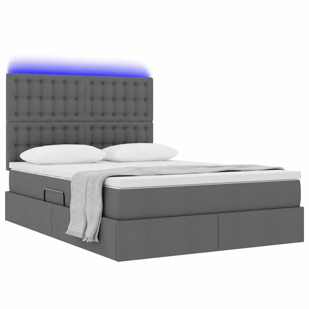 Letto con contenitore e LED con led Grigio scuro 140 x 200 cm