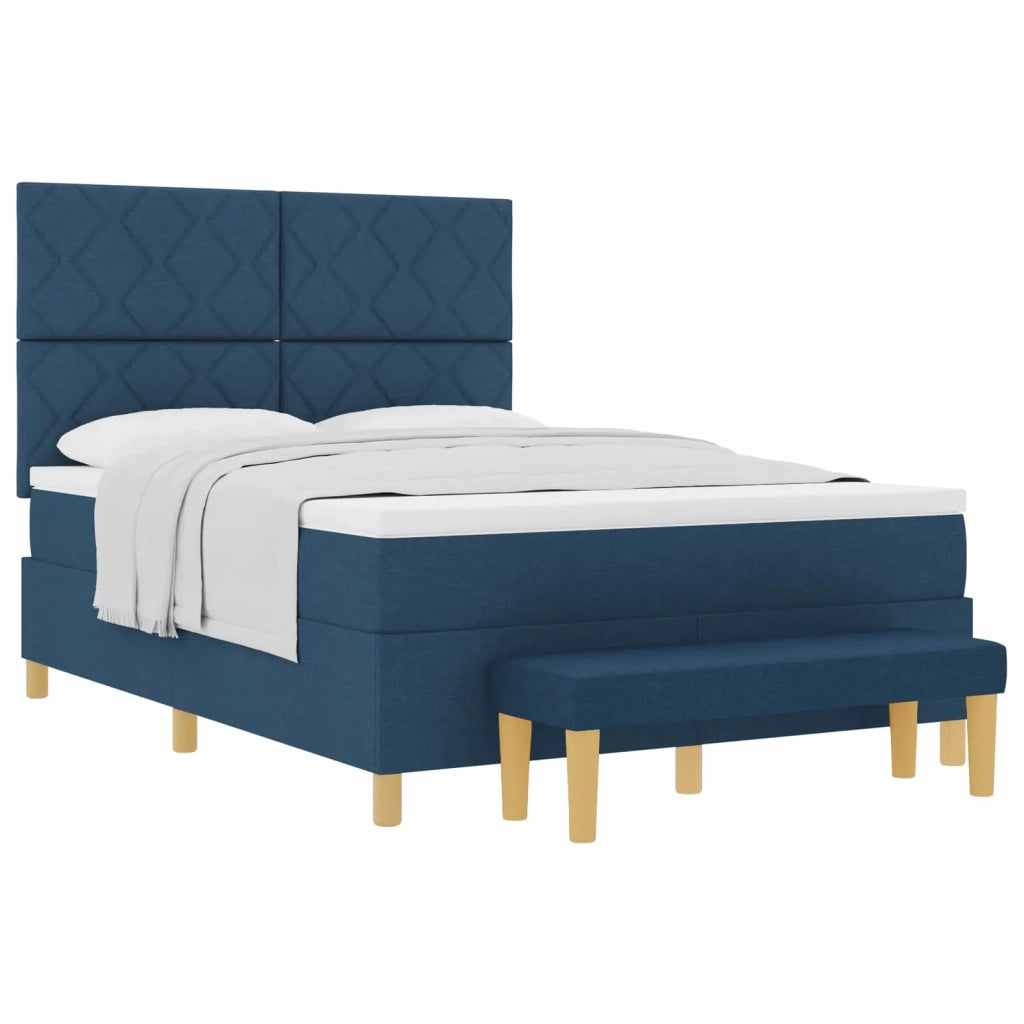 Letto a molle con cuscino con testiera Blu 190 x 140 cm Tessuto 3344379