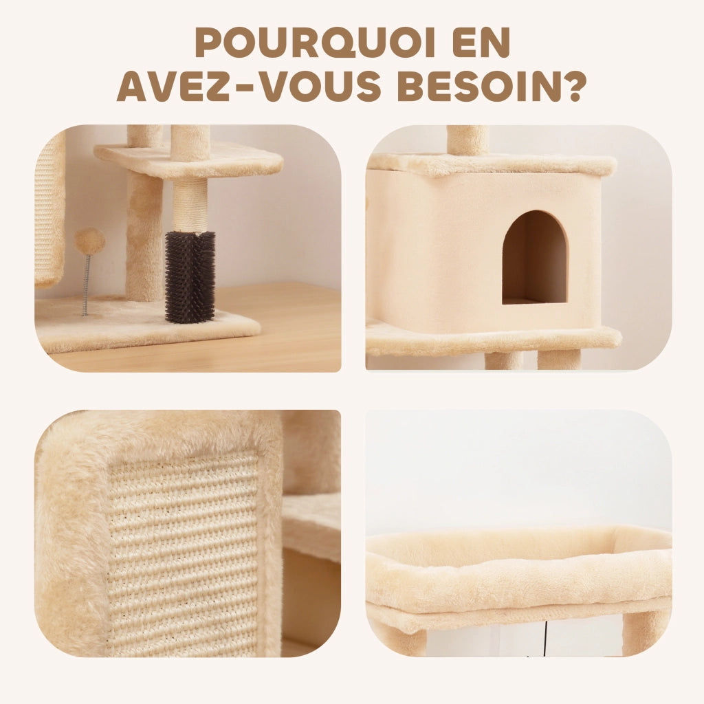 Letto a soppalco per gatti con arrampicata ¨C Minimal ¨C beige 55x44x132 cm