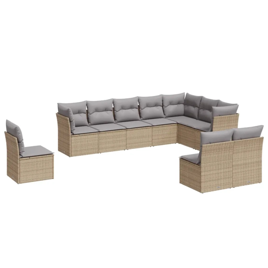 Set Divano da Giardino 10 pz con Cuscini Beige in Polyrattan 3249638