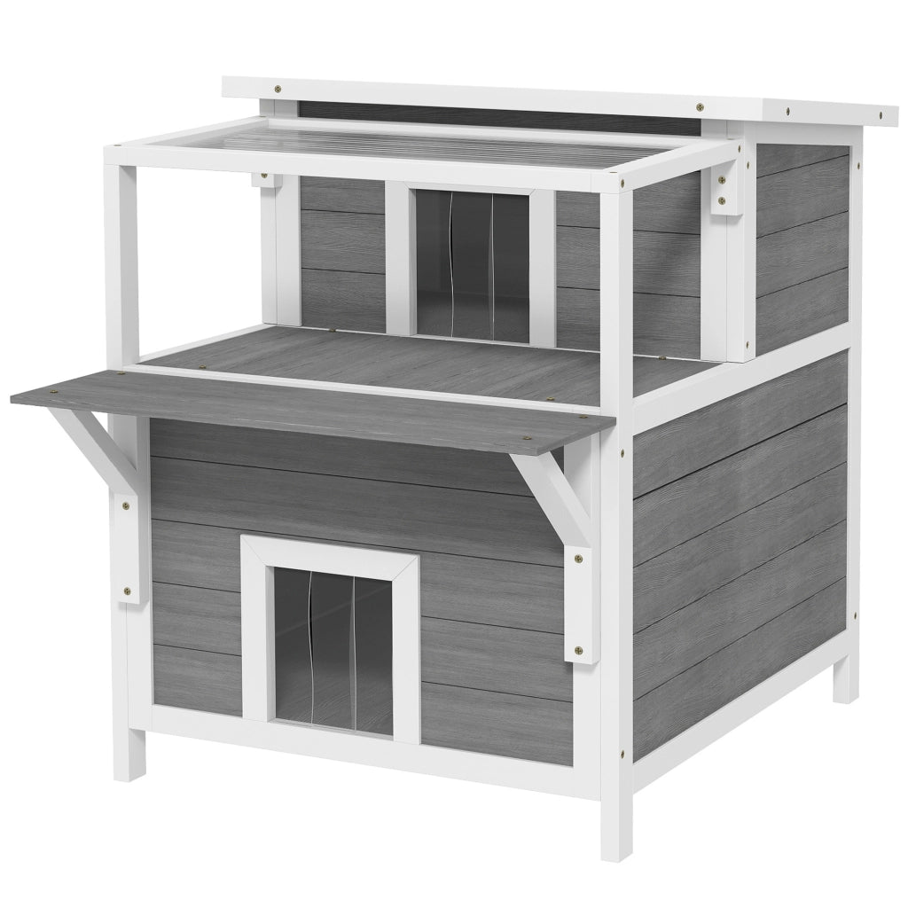 Casetta per gatti 2 livelli con balcone ¨C Xylo ¨C grigio chiaro