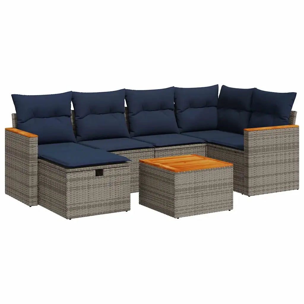 Set Divani da Giardino 7 pz con Cuscini Grigio in Polyrattan 3325925