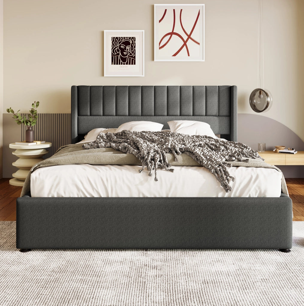 Letto matrimoniale contenitore 160x200 cm con sollevamento idraulico; lino grigio