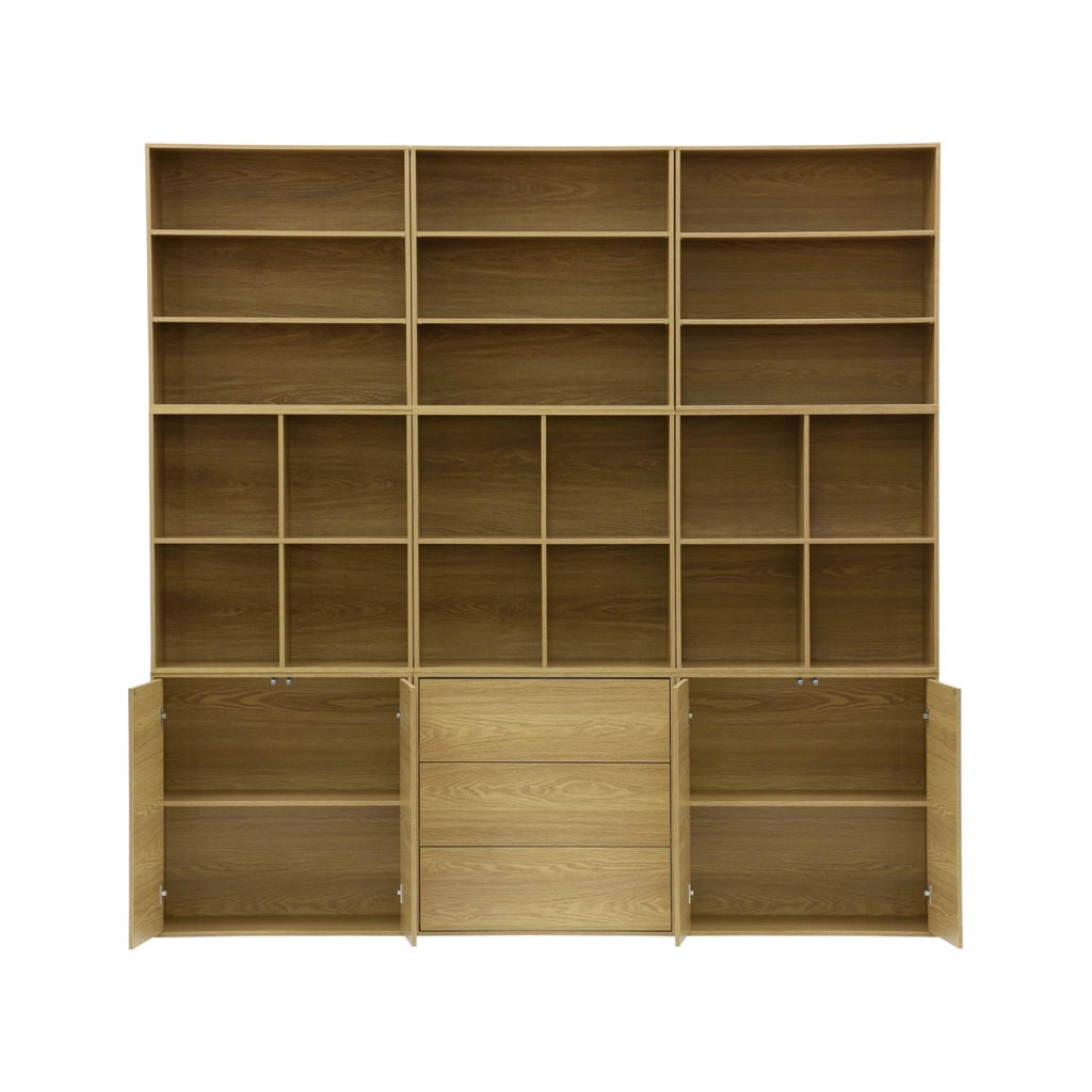 Libreria modulabile decorazione legno 9 elementi, quercia