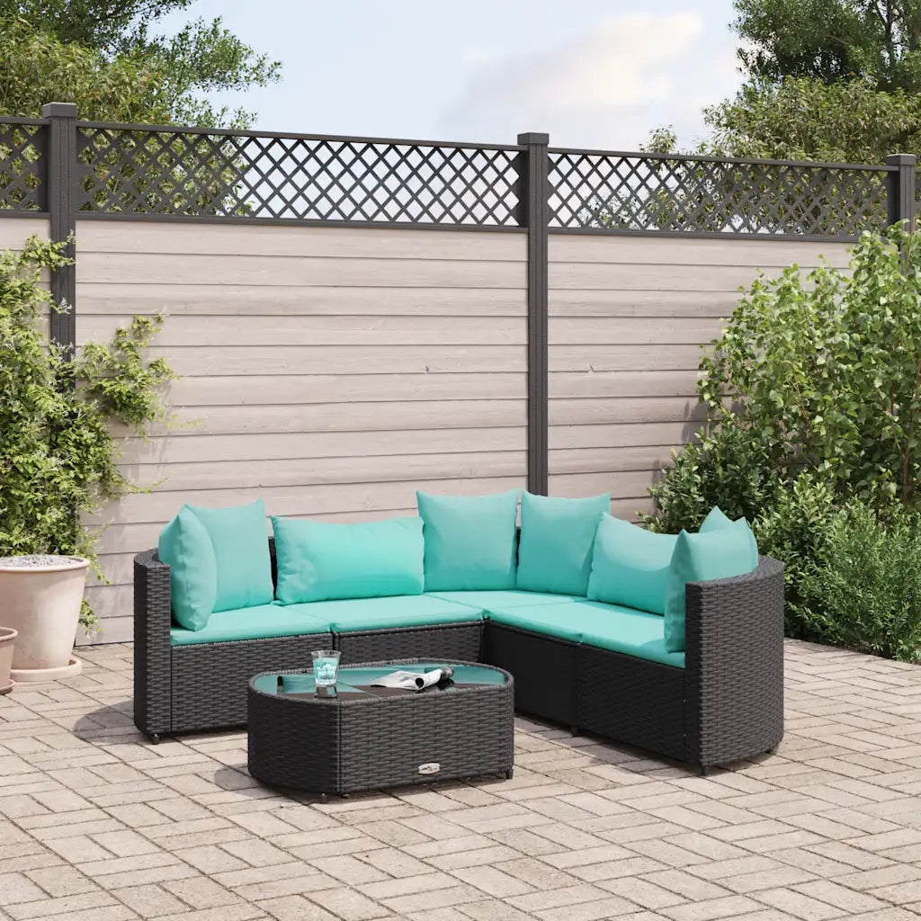 Set Divano da Giardino 6 pz con Cuscini Nero in Polyrattan