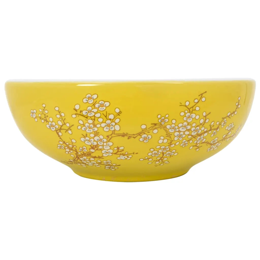 Lavabo da Appoggio-Lavandino-Lavello Bianco e Giallo Rotondo ¦µ41x14 cm Ceramica