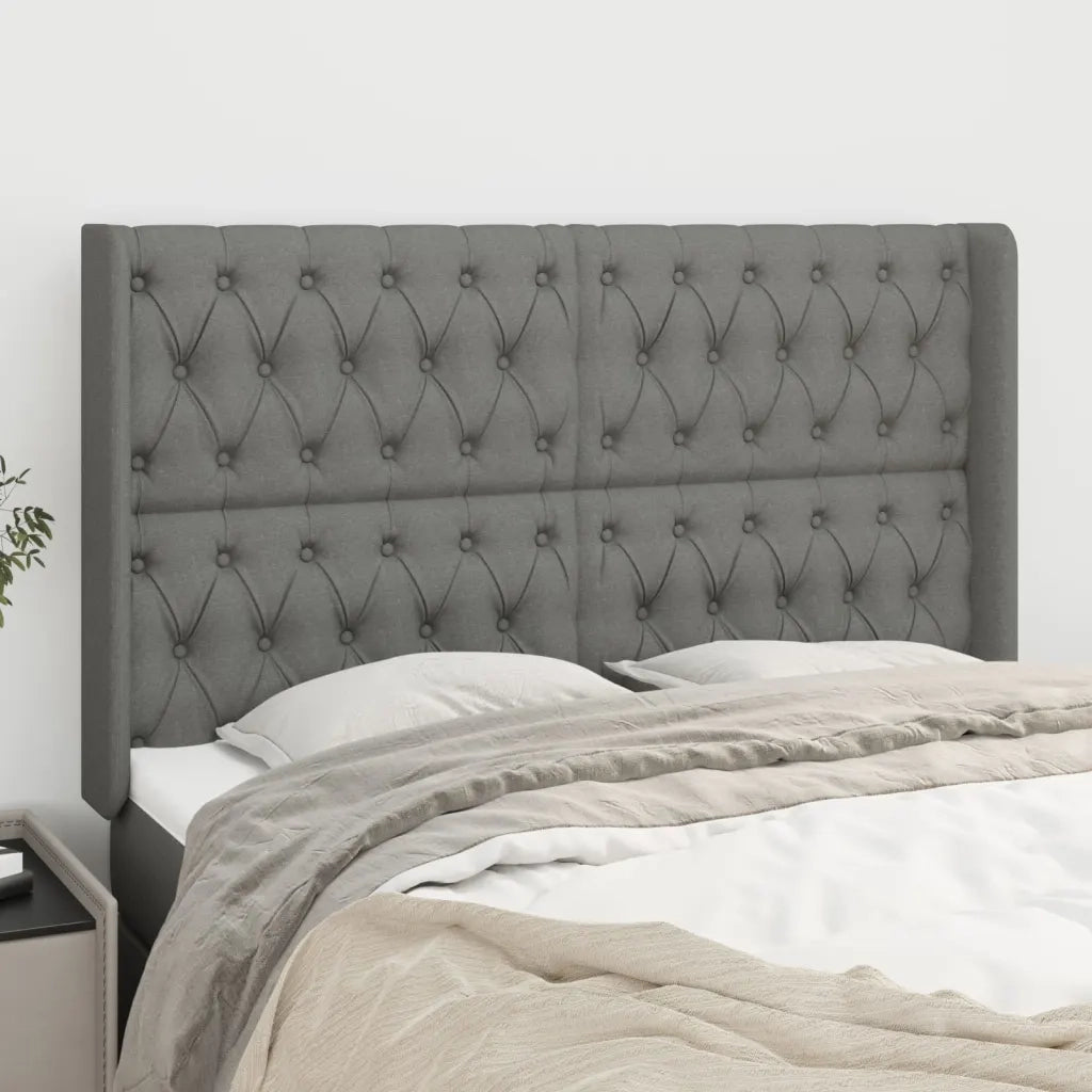 Testiera ad Orecchio-Testata con Orecchie GrigioScuro 163x16x118/128cm inTessuto 744229