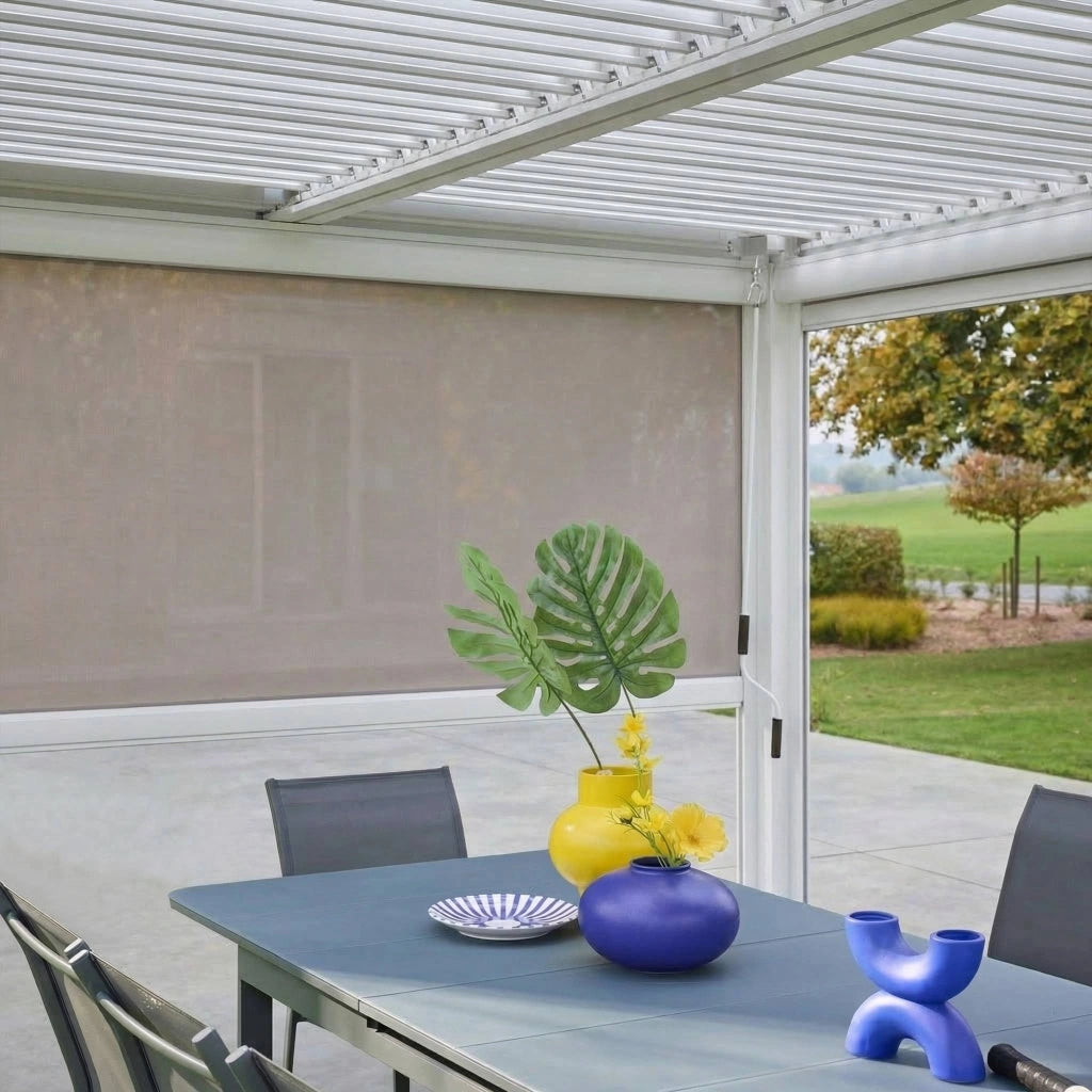 Pergola bioclimatica 3x4m in alluminio e acciaio + 1 tenda 3m + 1