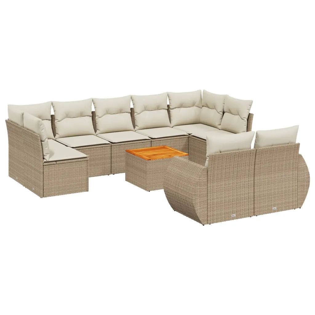 Set Divano da Giardino 10 pz con Cuscini Beige in Polyrattan 3225155