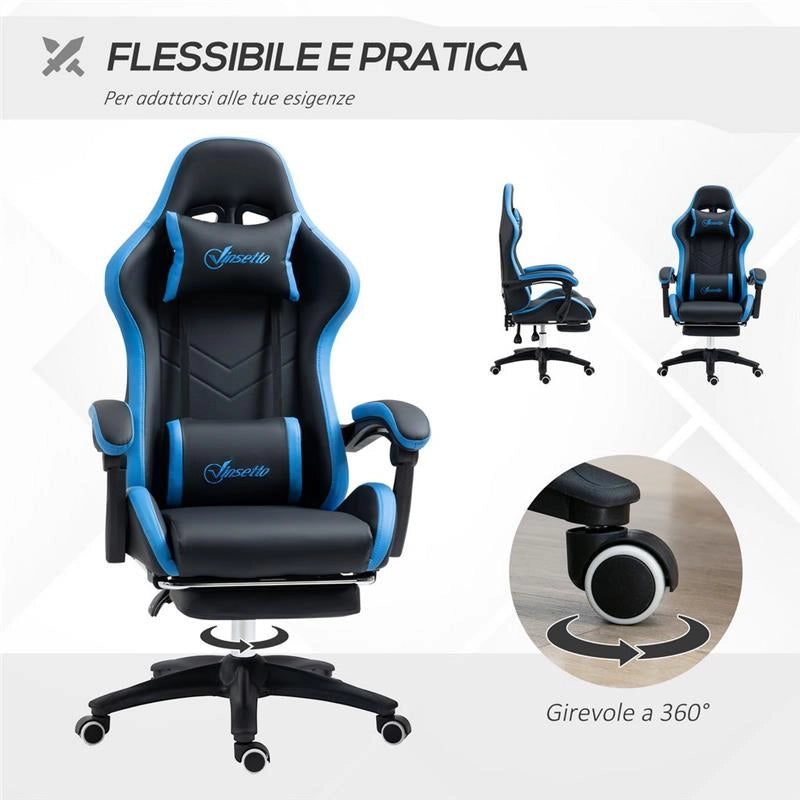 SEDIA DA GAMING CON ALTEZZA REGOLABILE E SCHIENALE RECLINABILE BLU E NERO