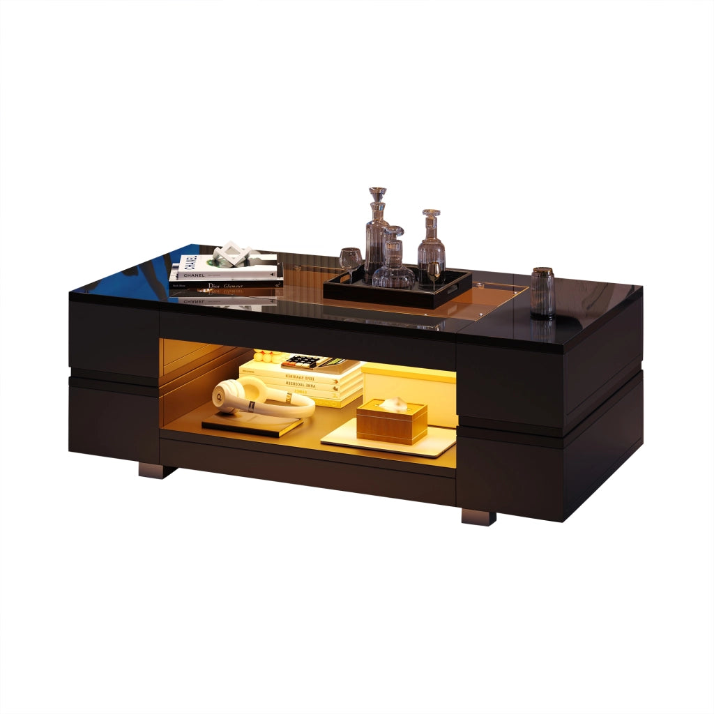 Tavolino LED nero con controllo Bluetooth - Zephmum- Doppio strato design cavo