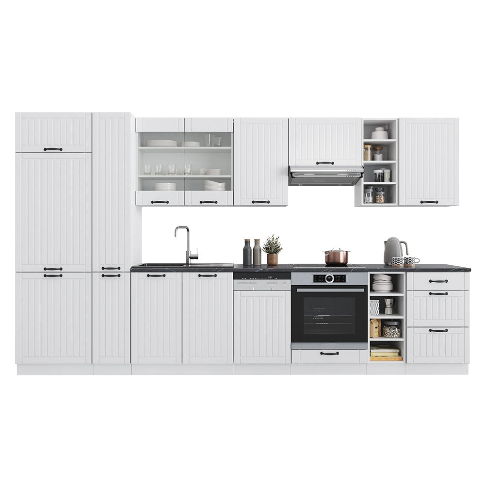 Cucina componibile Fame-Line Bianco rustico/Bianco 355 cm, PL Marmo Vicco