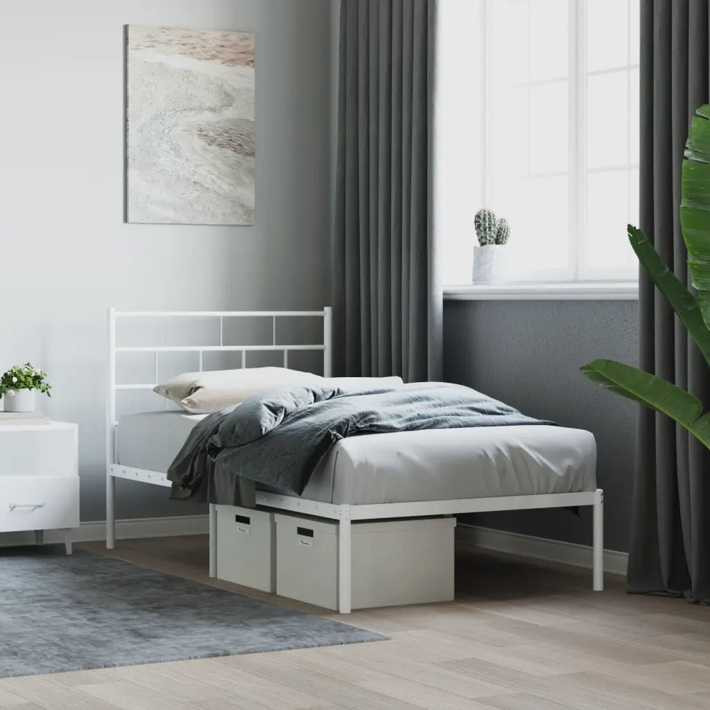 Letto singolo | Letto per adulti | Giroletto senza Materaso con Testiera Metallo Bianco 75x190 cm
