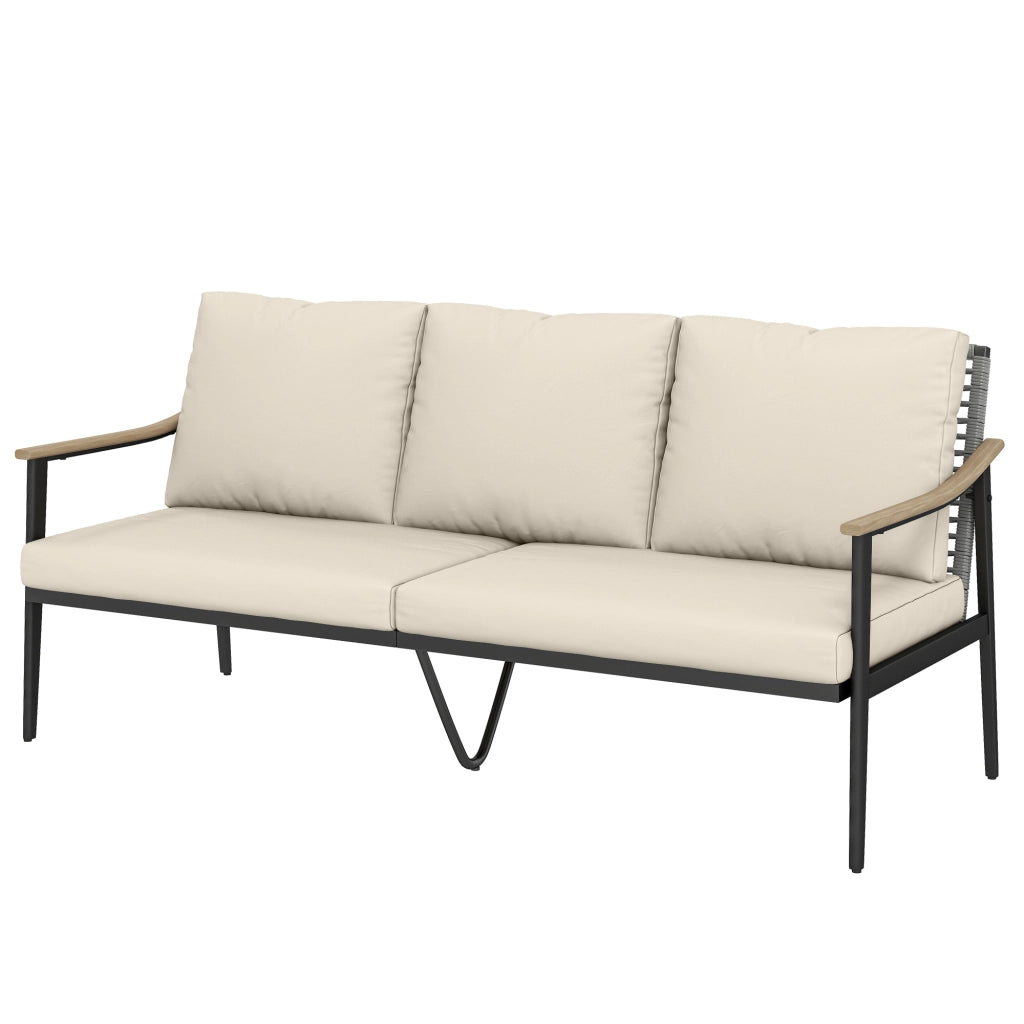 Divano da Esterno 3 Posti in Rattan ¨C zephmum ¨C Schienale, Effetto Legno, Cachi