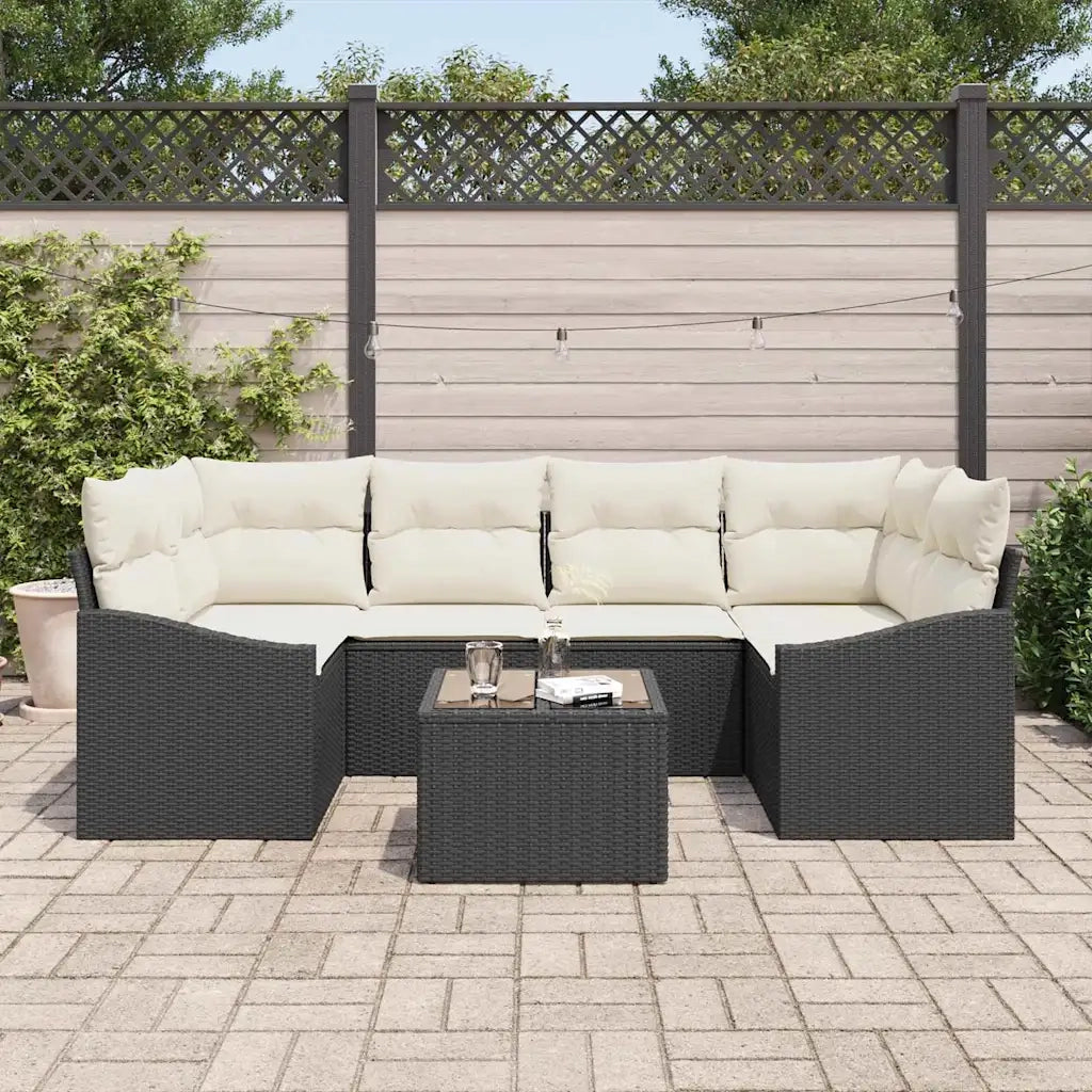 Set di divani con cuscino 7 pcs Nero e Crema polyrattan 3355286